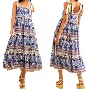 NWT Caroline Constas Cotton Floral Geometric midi Boho Cottagecore Dress sz. XS